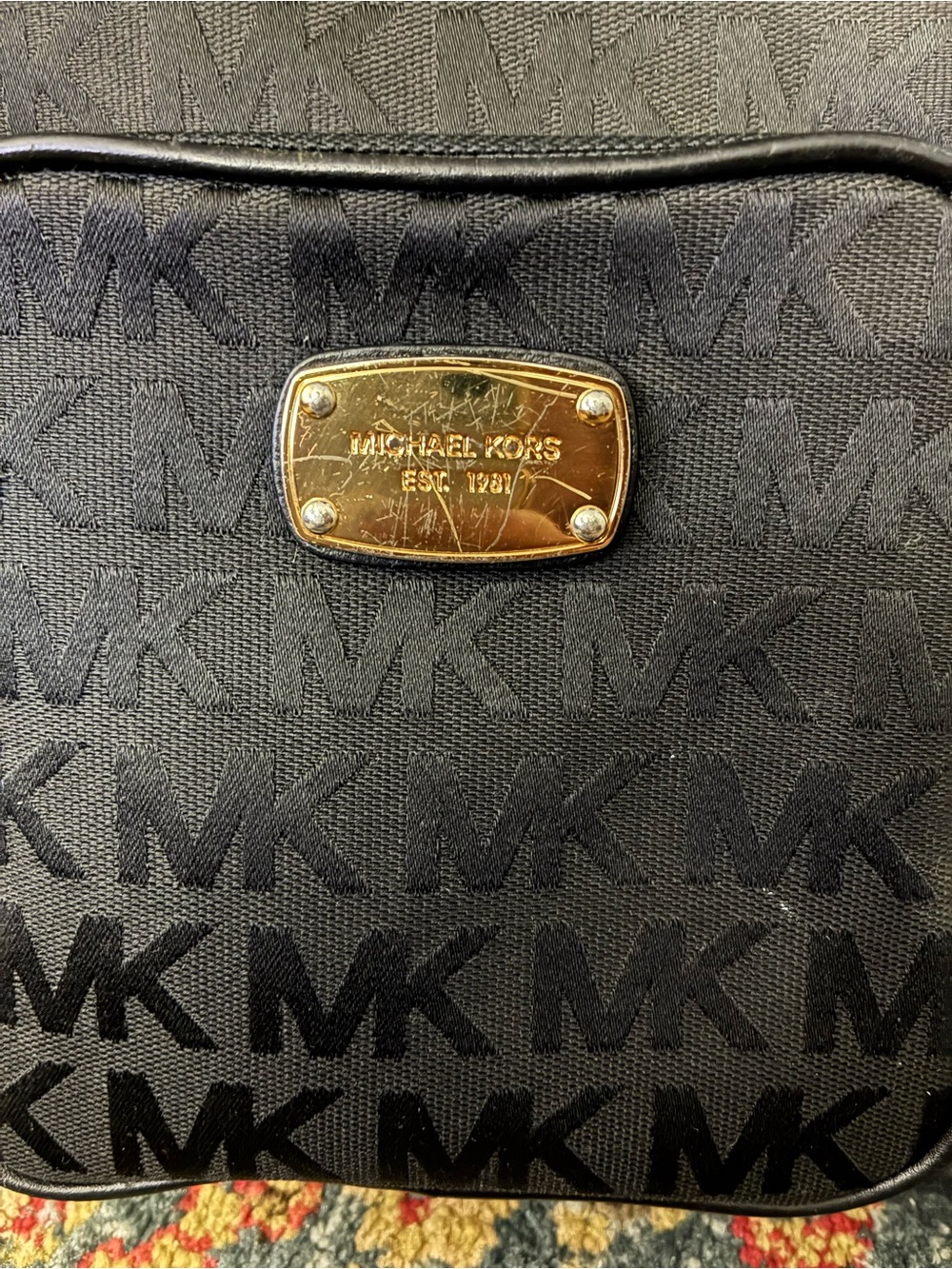 Michael Kors Black MK Monogram Crossbody Messenger - Picture 3 of 7